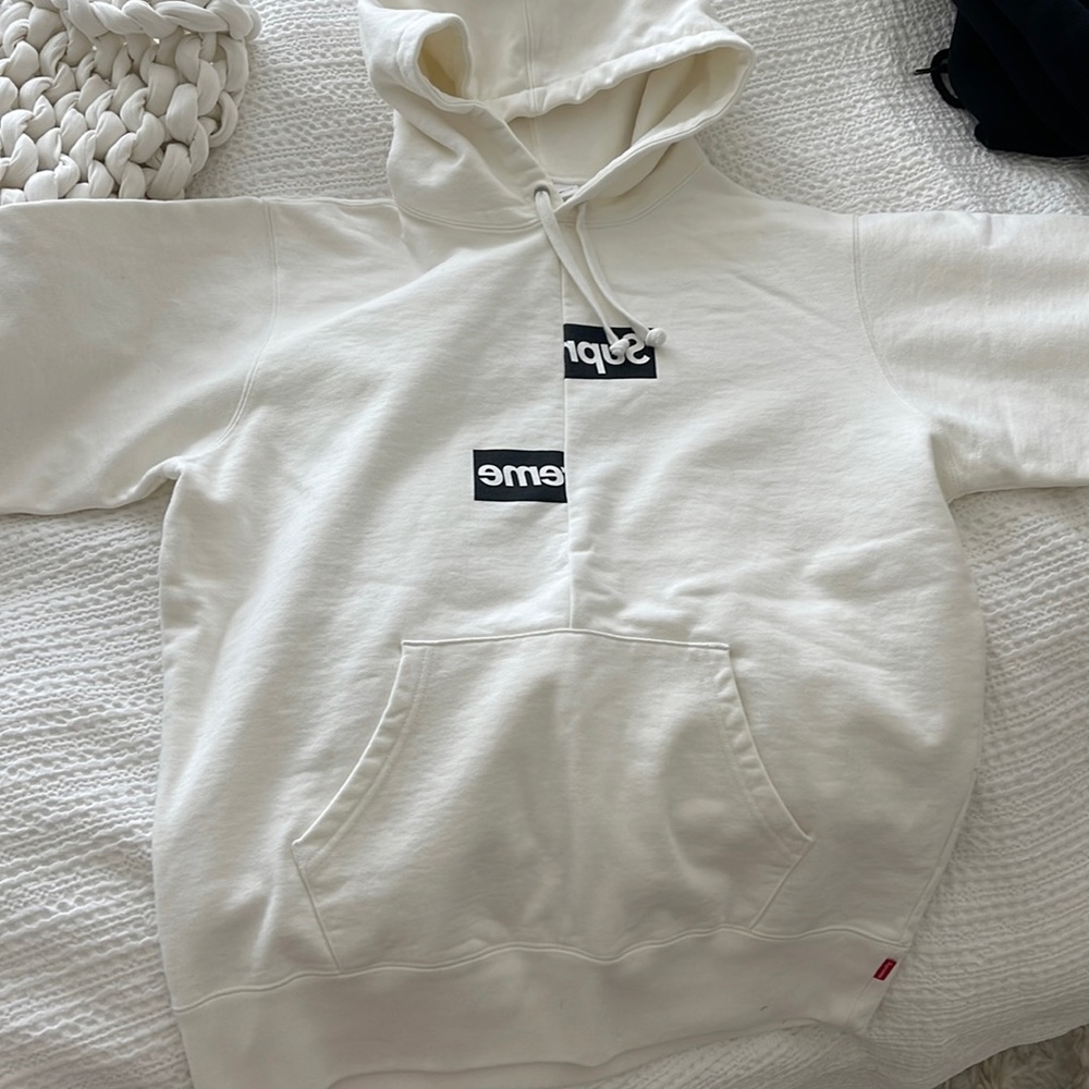 Supreme comme des garçons white hoodie sweatshirt M